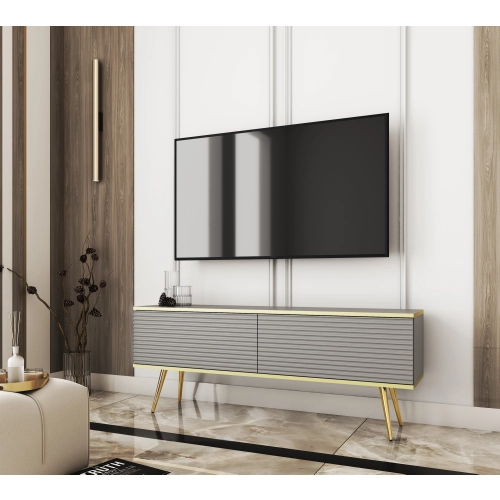 Szafka RTV Szaro - Złota 135 cm Noga Czarna - Złota MDF